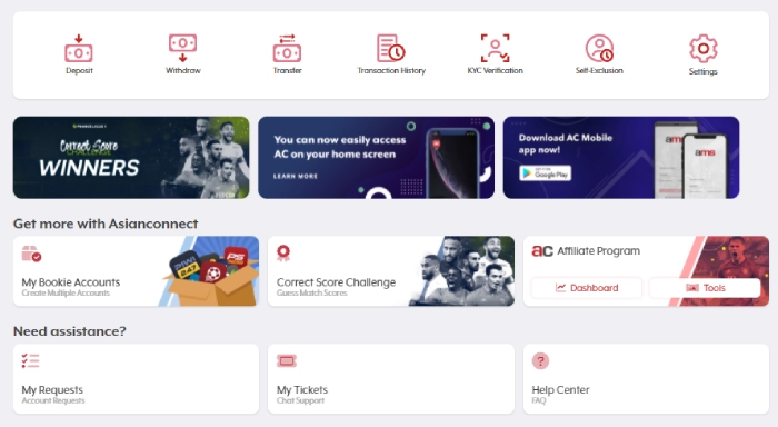main user interface after logging in at asianconnect88