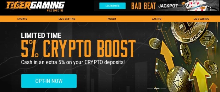 bonus offer at TigerGaming betting site screenshot