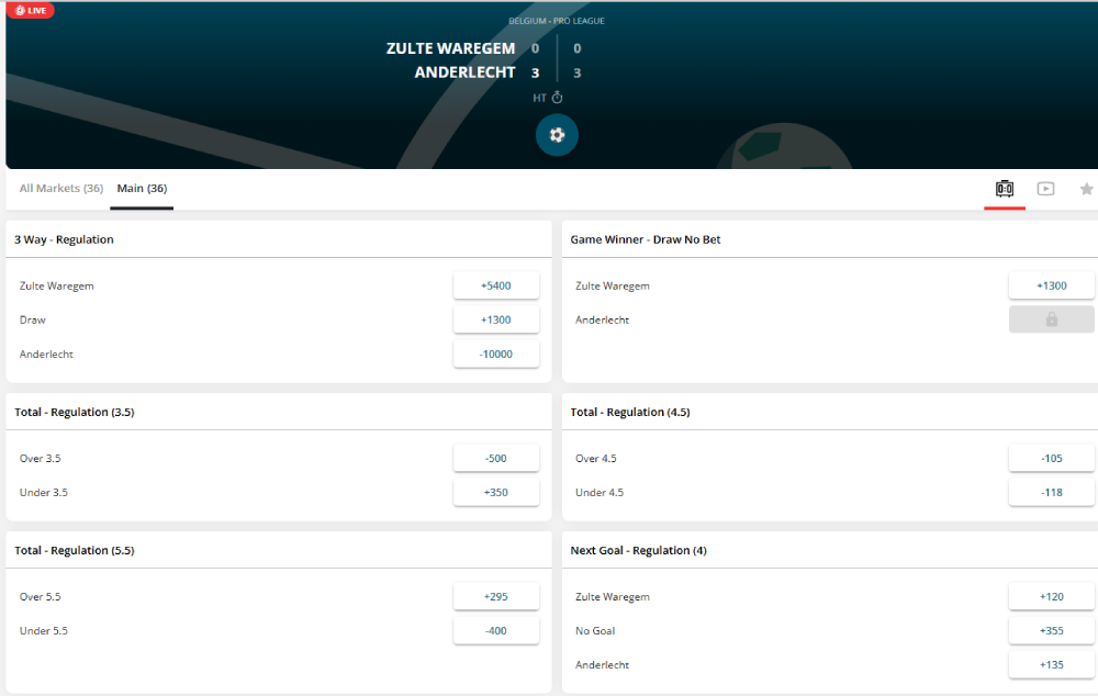 zulte waregem vs anderlecht live soccer betting odds at BetOnline panaman bookmaker